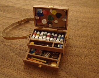 dollhouse miniature box painter. walnut wood.