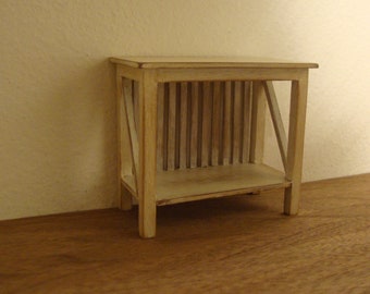 miniature dollhouse little  table in  walnut wood decorated shabby chic 1:12 scale