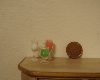 Dollhouse Miniature.  three candles in glass goblets 1:12 scale