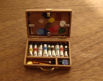 Dollhouse miniature box painter.  walnut wood. 1/12 scale