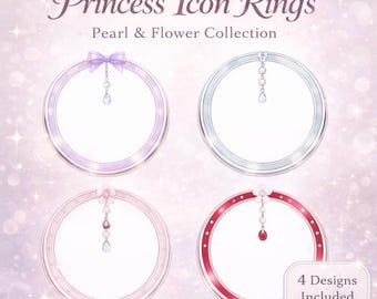 PNG-Symbolringrahmen – Profilsymbolset mit Perlenblume (4 Designs)