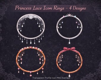 Icon-Ring-Set „Prinzessinnenspitze & Schmuck“ (4 Designs) – Tropfenförmiger Rahmen (PNG), transparentes Profil-Icon-Overlay