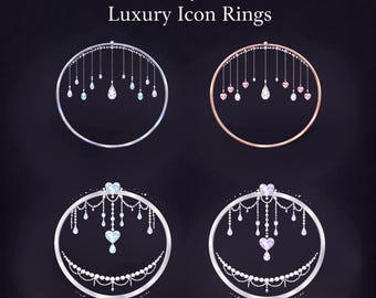 Icon-Ringe Aurora Crystal Rain – 4 Designs Set | Transparentes PNG