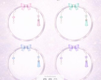 Ringrahmen mit Symbolen | Transparente PNG-Datei | Schmuckstil mit Schleife und Quaste – 4er-Set