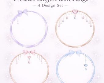 PNG-Symbolringrahmen – Prinzessinnen-Chiffonband-Symbolringe – 4er-Designset