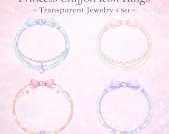 PNG-Symbolringrahmen – Prinzessinnen-Chiffon-Symbolringe – Transparentes Schmuckset (4er-Set)