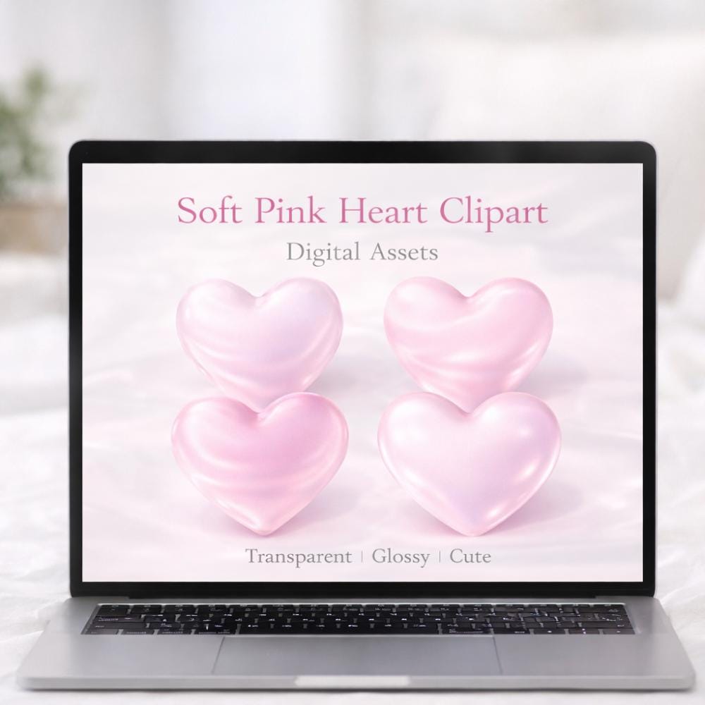 Heart Clipart Set – 4 Transparent PNG Pink Hearts | Glossy Soft Shine ...