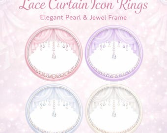 4er-Set Icon-Ring-Spitzengardine & Perlen-Icon-Ring | Transparente PNG-Datei | Eleganter Brautrahmen mit tropfenförmigem Schmuckstein