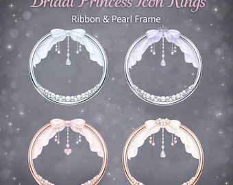 Icon-Ring-Set mit Schleifen- und Spitzengardinenmotiven (4er-Set) | Transparente PNG-Datei | Eleganter Profil-Icon-Rahmen für Prinzessinnen-Brautmotive