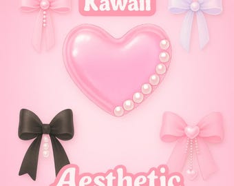 Clipart-Set mit Perlenband und Geleeherzen – 5 transparente PNGs, süße, mädchenhafte Herzen, digitaler Download