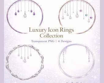 Icon Rings – Aurora Crystal RainLuxury Schmuckrahmen-Set (Transparentes PNG | 4 Designs)