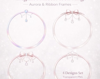 Icon-Ring Aurora Ribbon Princess Icon-Ring-Set (4-teilig) | Transparente PNG-Datei | Eleganter Braut-Profil-Icon-Rahmen mit Perlen