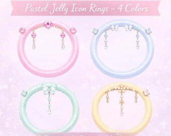 Icon Ring Pastel Jelly Set (4 Designs) – Herz- und Schmetterlings-Schmuckrahmen (PNGs), transparentes Profil-Icon-Overlay