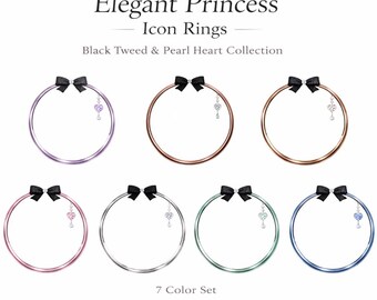 PNG-Symbolringrahmen – Schwarzes Tweedband-Perlenherz-Symbolset (7 Farben)