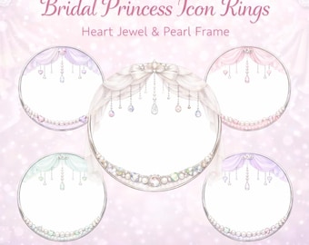 5er-Set Icon-Ringe mit Spitzengardine und Herzmotiv | Transparentes PNG | Eleganter Profil-Icon-Rahmen für Braut und Prinzessin