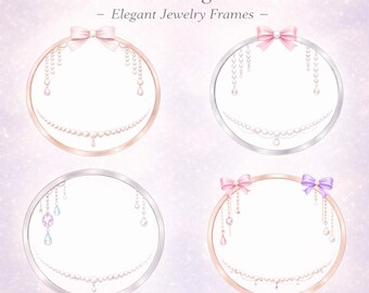 Ringrahmen mit Symbolen | Transparente PNG-Datei | Schmuckstil mit Schleifen und Perlen – 4er-Set