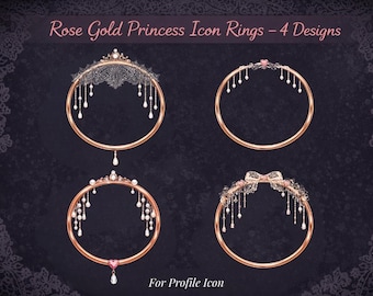 Icon Ring Roségold Prinzessinnen-Icon-Ring-Set (4 Designs) – Spitze, Tiara & Tropfenform Transparente PNG-Profilrahmen