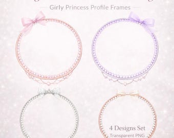 Icon-Ring-Set mit Schleife und Perle (4er-Set) | Transparente PNG-Datei | Eleganter, mädchenhafter Prinzessinnen-Profilrahmen