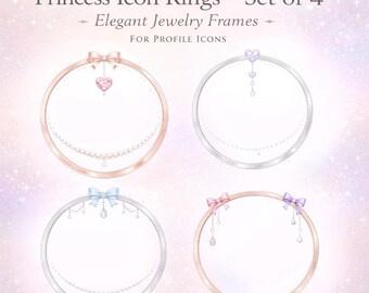 4er-Set Icon-Ringe | Schmuckrahmen mit Schleife, Herz und Perle | Transparente PNG-Datei