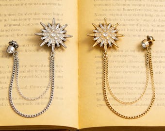 Broche de estrella celestial, broche de estrella del norte dorado, broche de solapa con diamantes de imitación para trajes.
