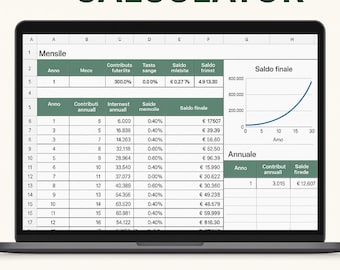 Zinseszinsrechner (Excel) | Monatliche Einzahlungen | Wachstumsverfolgung | Finanzplaner (Excel-Vorlage) | Bearbeitbares Budget-Tool