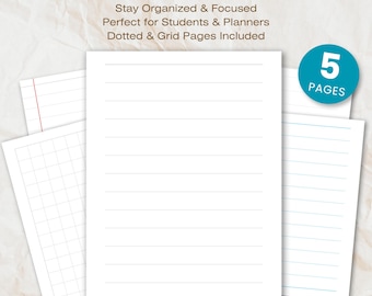 A6 liniertes Papier zum ausdrucken, Breite linierte Notizen, Notizbucheinlage, gepunktete Seiten, Studienplaner druckbare, minimale Notiz Vorlage