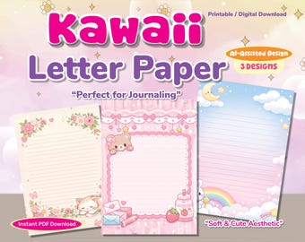 Set di carta da lettere Kawaii / Cancelleria pastello, pagine per diario (download digitale)