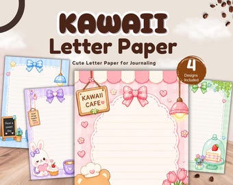 Kawaii Letter Paper do druku w formacie PDF, Przytulne artykuły papiernicze do kawiarni, Uroczy papier do pisania w dzienniku, Papier do notatek GoodNotes