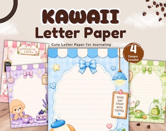 Kawaii Letter Paper do druku w formacie PDF, Przytulne artykuły papiernicze do kawiarni, Uroczy papier do pisania w dzienniku, Papier do notatek GoodNotes