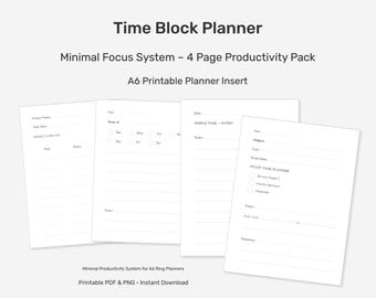 A6 Time Block Planner Printable | Minimal Focus Productivity Insert (PDF Download)