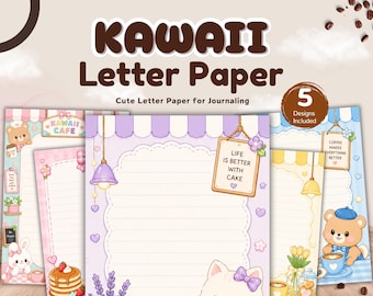 Kawaii Letter Paper do druku w formacie PDF, Przytulne artykuły papiernicze do kawiarni, Uroczy papier do pisania w dzienniku, Papier do notatek GoodNotes