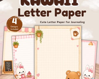 Kawaii Letter Paper do druku w formacie PDF, Przytulne artykuły papiernicze do kawiarni, Uroczy papier do pisania w dzienniku, Papier do notatek GoodNotes