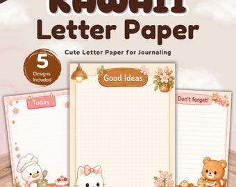 Kawaii Letter Paper do druku w formacie PDF, Przytulne artykuły papiernicze do kawiarni, Uroczy papier do pisania w dzienniku, Papier do notatek GoodNotes