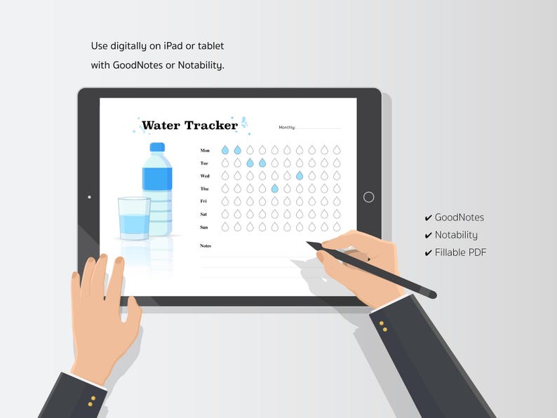 Water Tracker Printable, Daily Hydration, Wellness Planner (digital ...