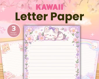 Zestaw papierów listowych Kawaii, pastelowy papier do pisania w dzienniku (pobranie cyfrowe)