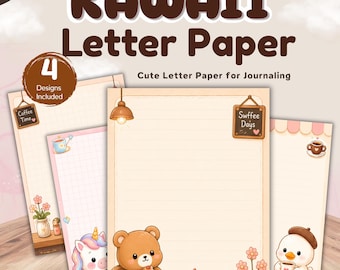 Kawaii Letter Paper do druku w formacie PDF, Przytulne artykuły papiernicze do kawiarni, Uroczy papier do pisania w dzienniku, Papier do notatek GoodNotes