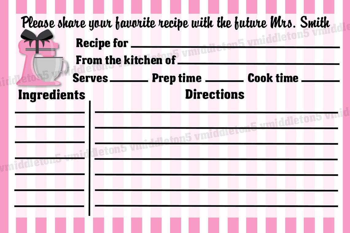 Kitchen Bridal Shower Invitation With Matching Recipe Cards Print Your Own 5x7 or 4x6 Etsy