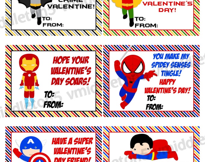Superhero Valentine s Day Cards Print Your Own Etsy