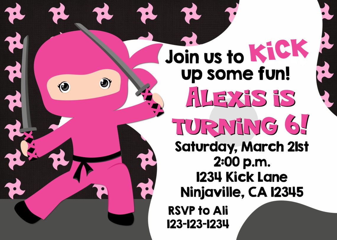 Girls Ninja Birthday Invitation Print Your Own Etsy
