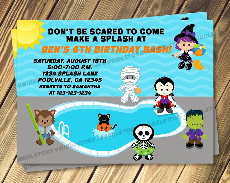 Halloween Pool Party Birthday Invitation Printable Etsy