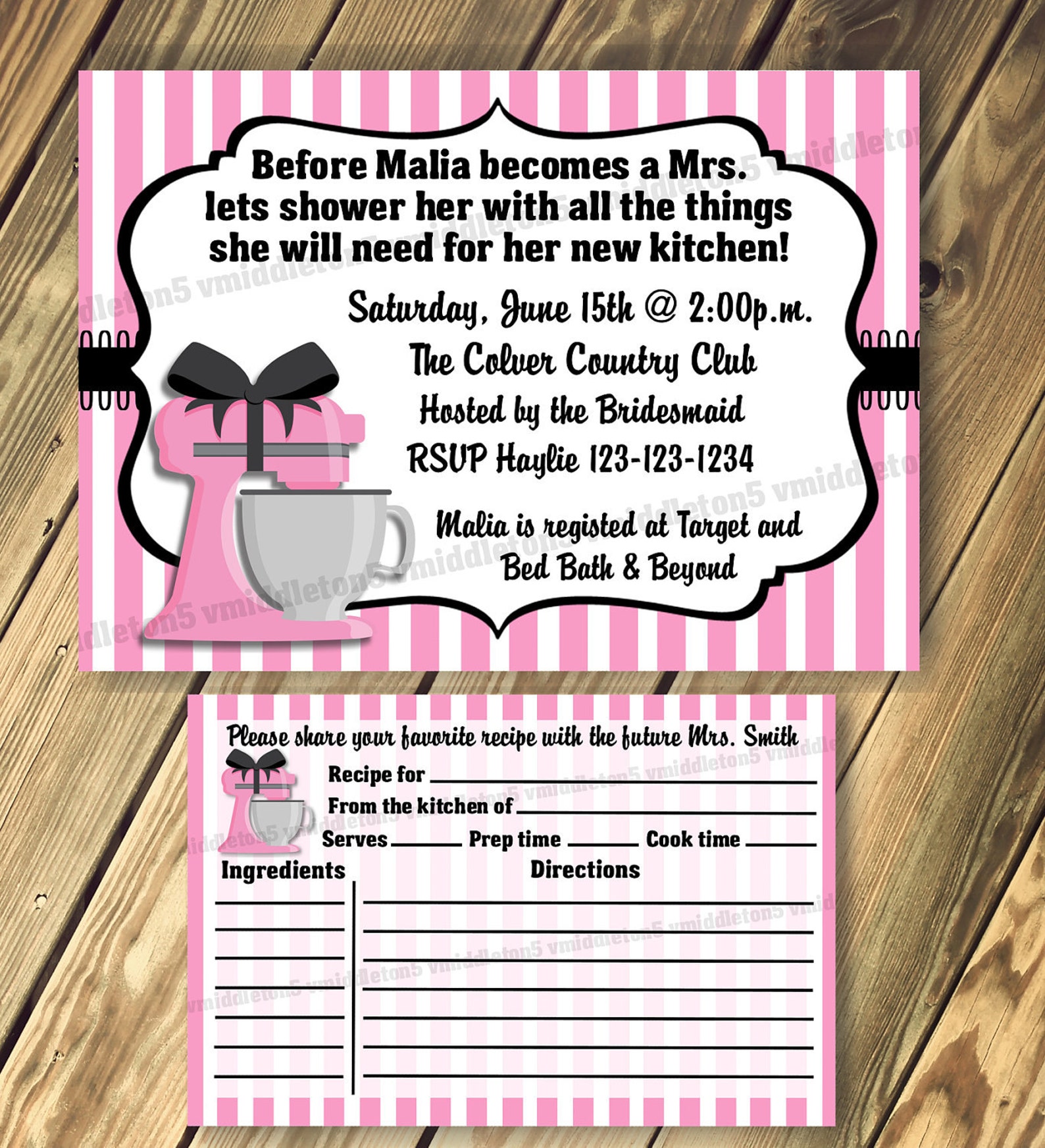 Kitchen Bridal Shower Invitation With Matching Recipe Cards Print Your Own 5x7 or 4x6 Etsy