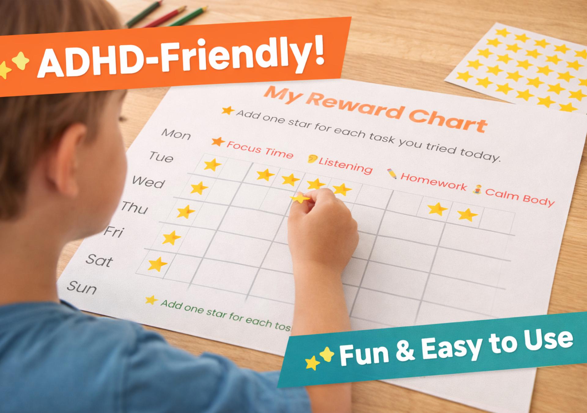 ADHD Reward Chart for Kids | Positive Reinforcement (PDF Printable Ages ...