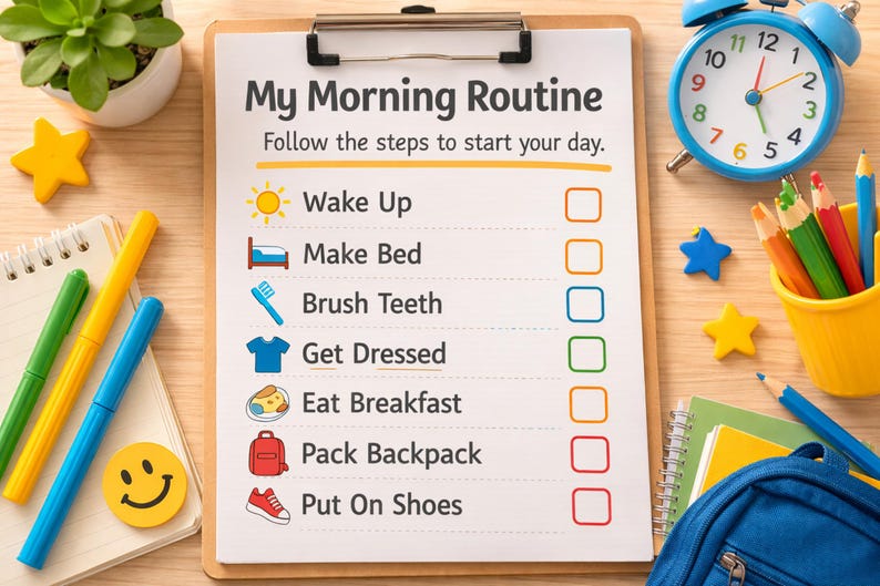 ADHD Morning Routine Chart Printable | Kids Visual Routine for School ...