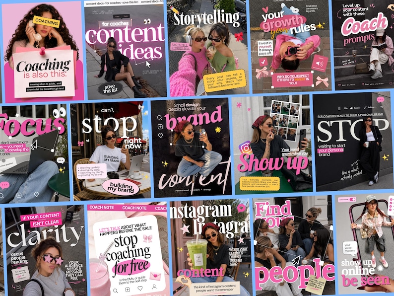 Pink Coach Instagram Templates, Editable Canva Posts, Stories and Captions bild 1