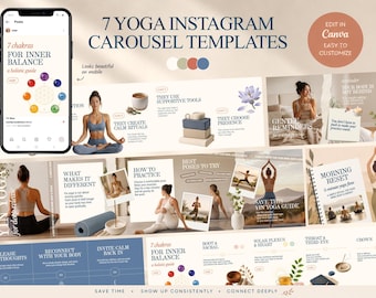 Yoga Instagram Carousel Templates, Canva Wellness Coach Posts (Digital Download)