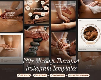 Massage Therapist Instagram Templates, Social Media Marketing Kit (Digital Download)