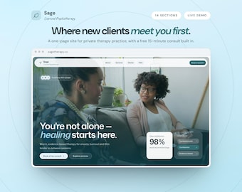 Therapist Website Template, One Page Counseling Site, Private Practice Booking Form