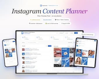 Instagram Content Planner | Live 3x3 Feed Preview, Calendar (Lifetime Access)