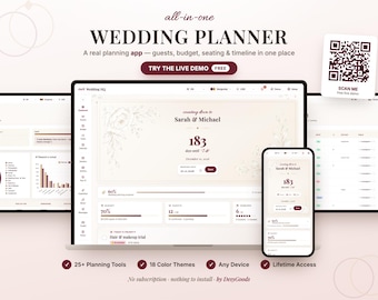 Digital Wedding Planner | Wedding Checklist, Budget Tracker | Guest List, Seating Chart Template, Timeline