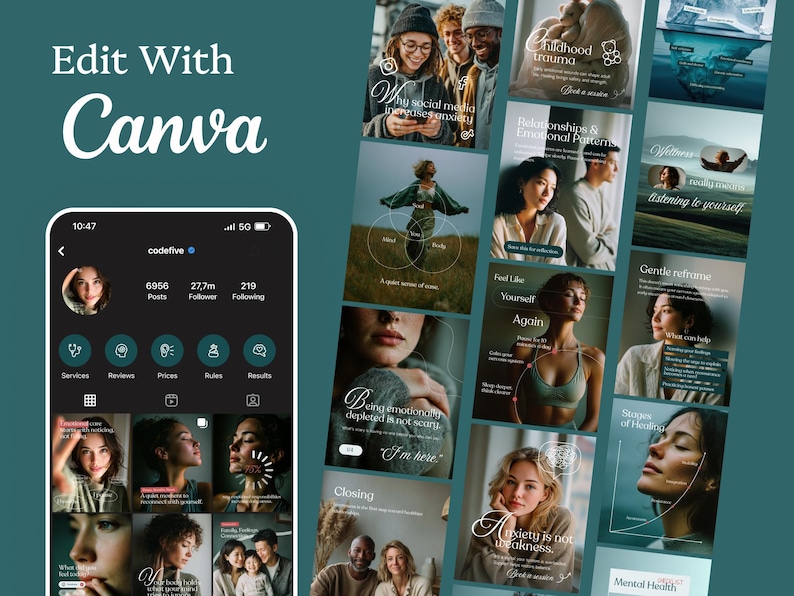 Therapist Instagram Templates, Mental Health Canva Posts, Psychology Social Media Kit bild 3
